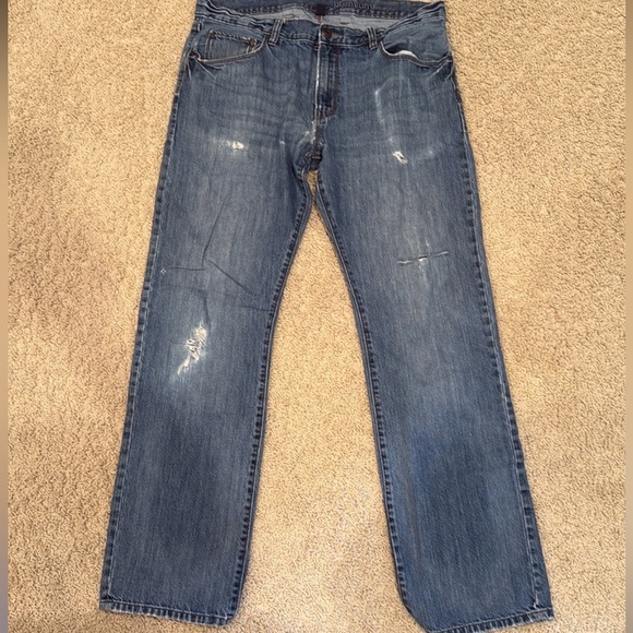 Gap Mens Classic 5-Pocket Premium Straight Jeans Distress 2013 Rustic Wash 36x34 - Picture 10 of 11